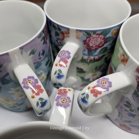Vtg Chintz Charming Andrea Sadek Julia Bullmore Mug Set Of 4 Cups Japan Floral - Picture 7 of 11